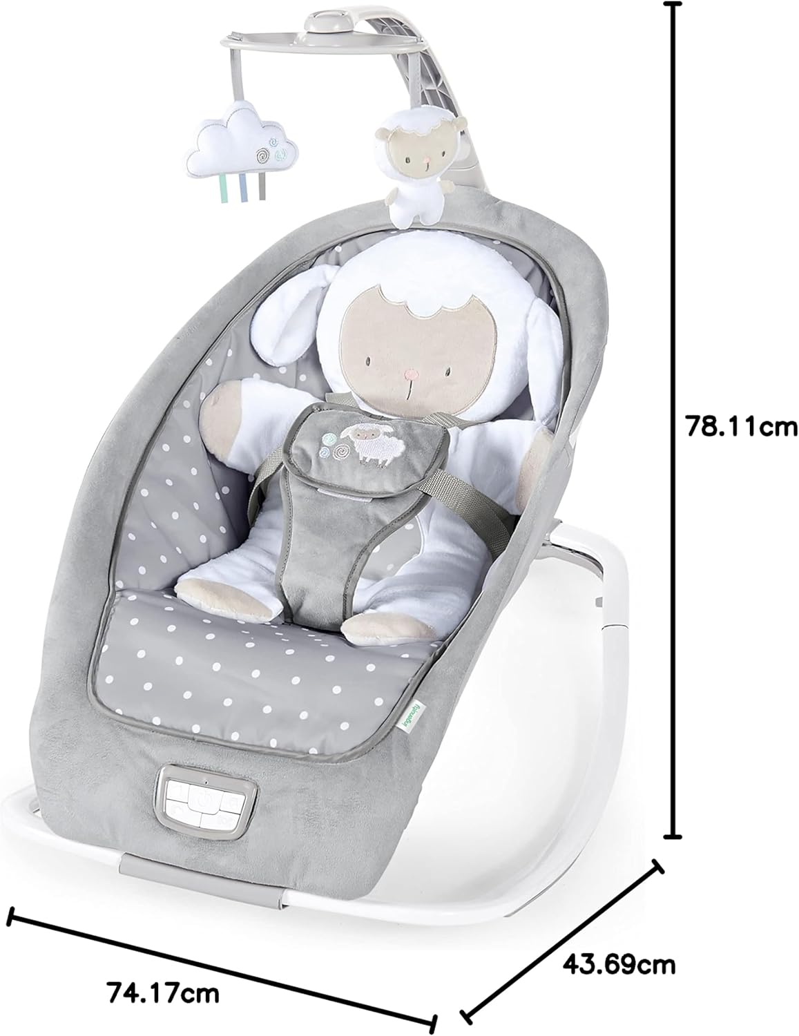Ingen­uity Cuddl­e Lamb — vibra­ting bounc­er with music­ - Imagen 2