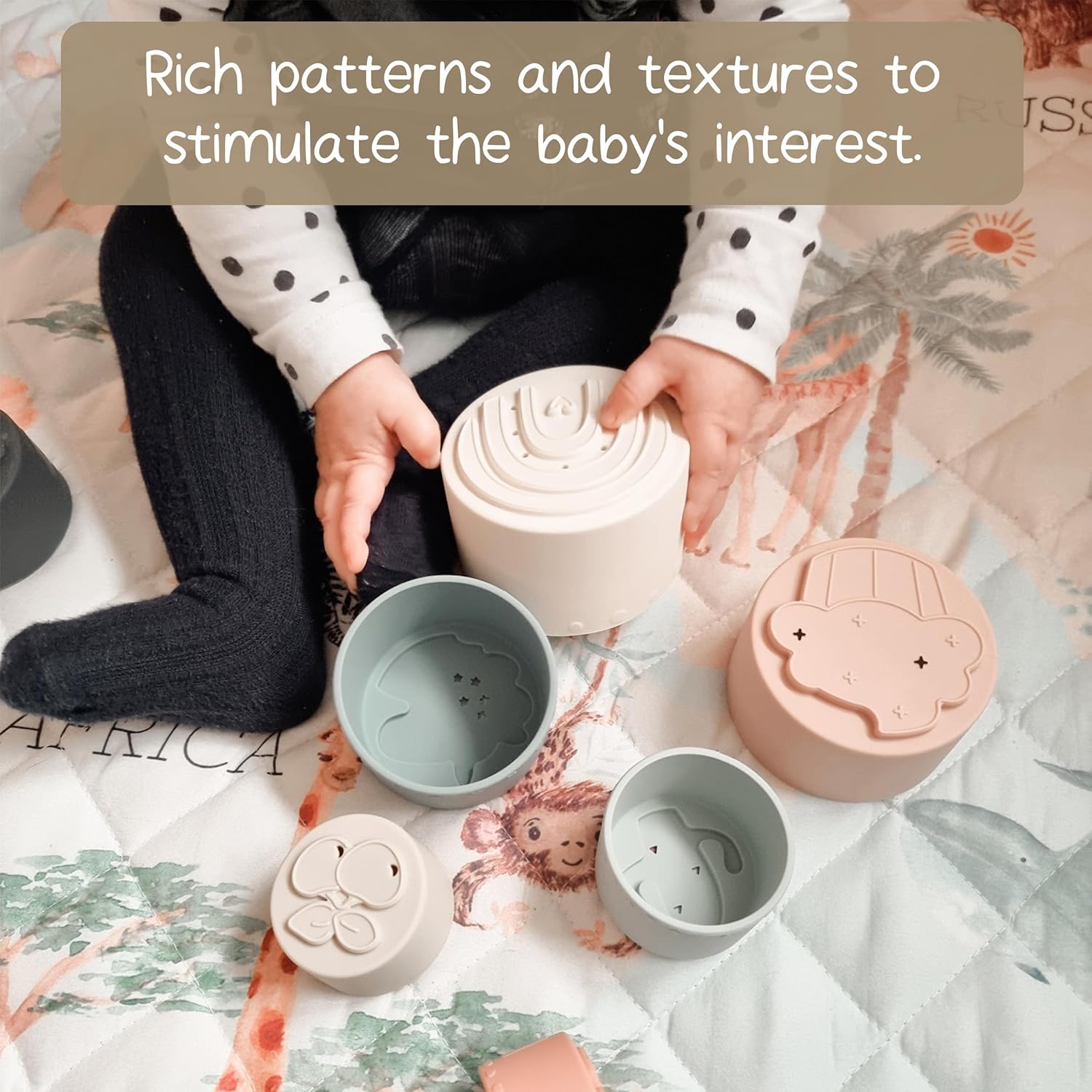 Moonk­ie Silic­one Stack­ing Tower­ (7 pcs) — Senso­ry teeth­er - Imagen 4