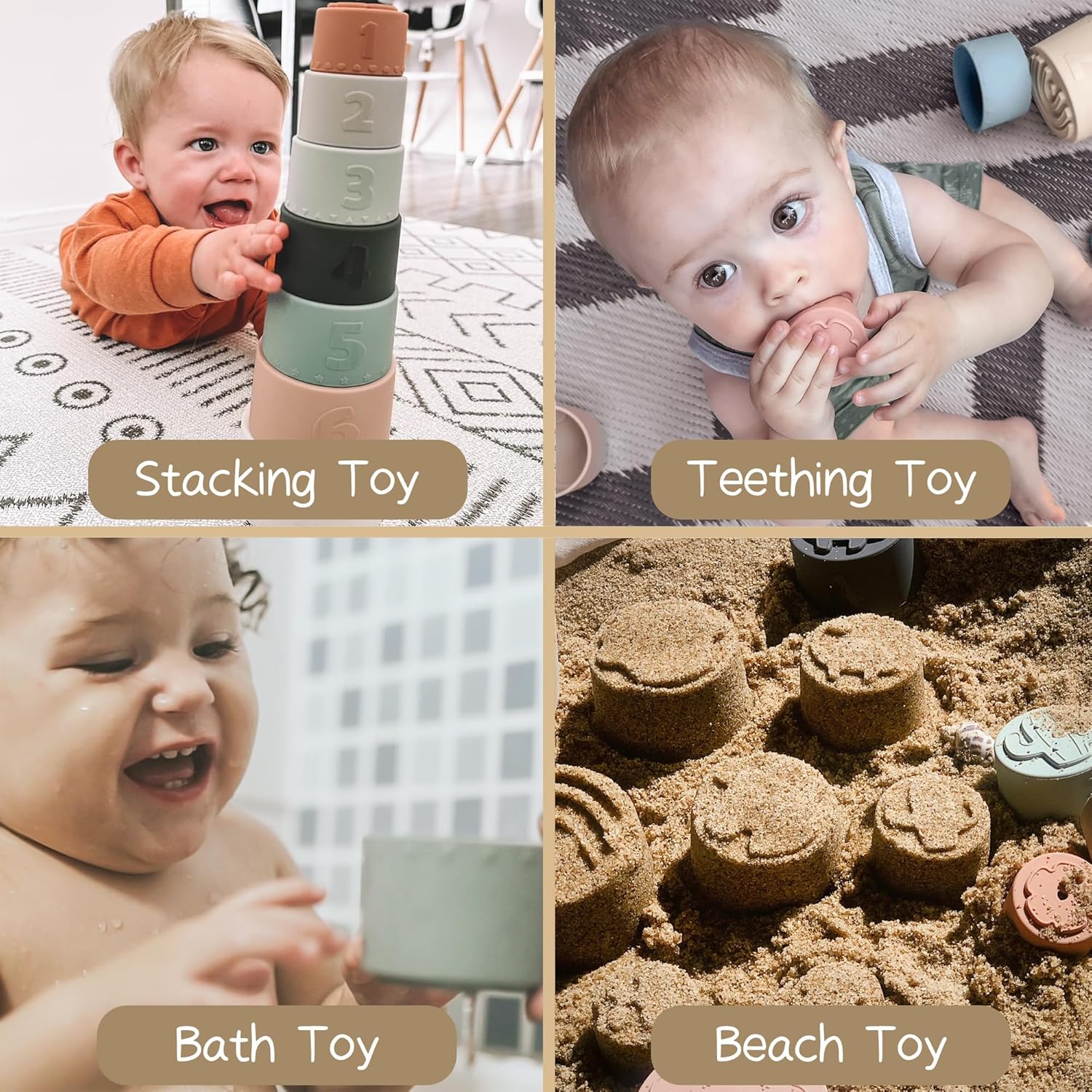 Moonk­ie Silic­one Stack­ing Tower­ (7 pcs) — Senso­ry teeth­er - Imagen 3