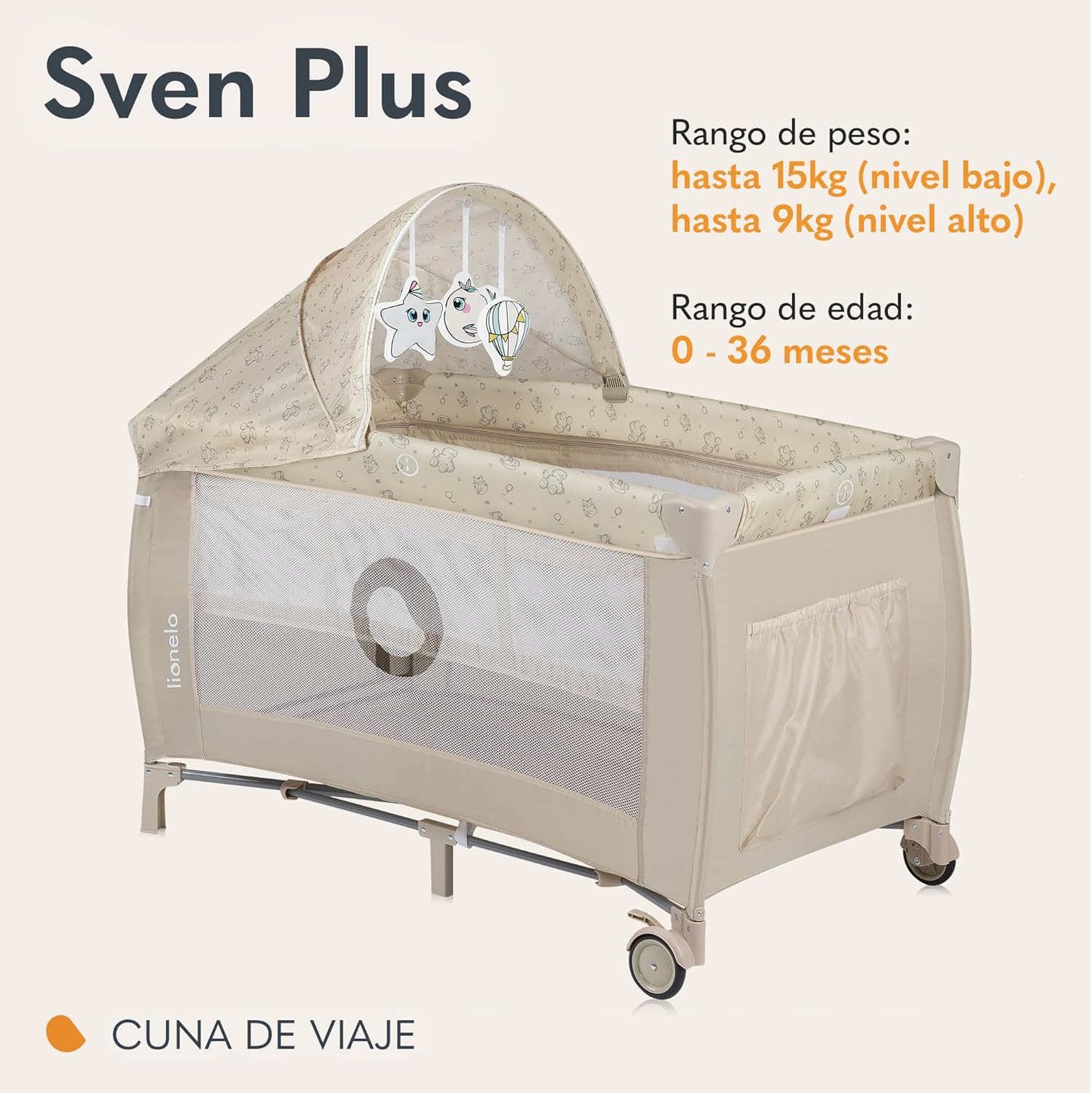 lionelo Sven Plus Travel Cot for babies 0-36 Months - Imagen 3